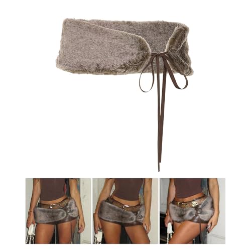 Waistband For Women Elegant Furred Plush Luxurious Belt With Tie Maillard Color Retro Girdle Belt Stylish Accessory2