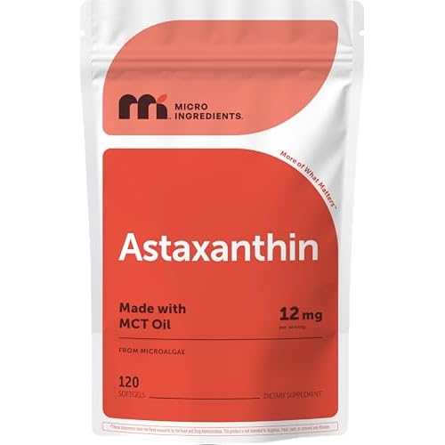 Micro Ingredients Astaxanthin 12mg with MCT Oil, 120 Softgels, 4 Month Supply | Premium Astaxanthin Antioxidant Supplements* | Fresh Microalgae Source