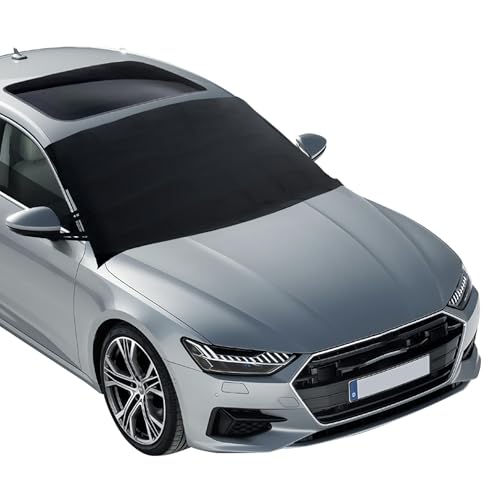 EcoNour Windshield Cover for Ice and Snow - Universal Fit for Car, SUV, Truck, Heavy Duty 600D Oxford Fabric Frost Protector for Ice & Sleet, Includes Anti-Theft Straps, Medium (69'x42')