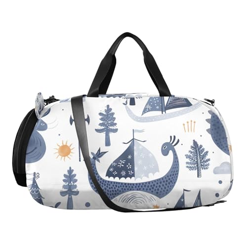 YETTASBIN Sport Travel Duffel Bag for Girls Boys, Pirate Ship Large Waterproof Weekender Overnight Bag, Detachable Shoulder Strap Gym Bag with Shoe Compartment & Wet Pocket2