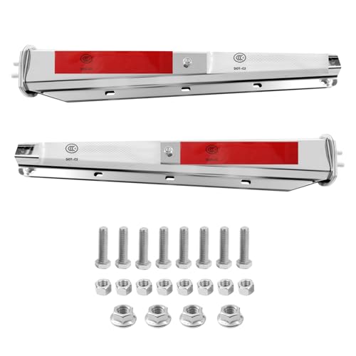 Image of Stainless Steel Straight Spring Loaded Mud Flap Hanger with Reflective Tapes Bracket Heavy Duty Mudflap Holder Set for Semi Trucks 1-1 /8 inch Bolt Spacing 29.5 inch Length (2pcs)