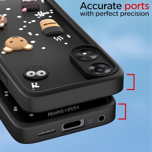 Image of Pikkme Back Cover for Oppo A78 5G | Cute Fun Cartoon 3D Bear Silicone Full Body Protection Bumper Cover (Black) | Cute