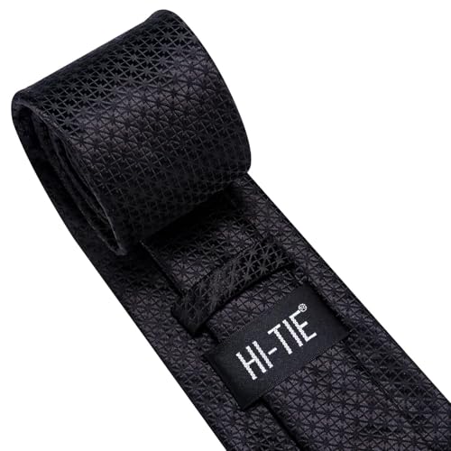 Image of Hi-Tie 70 inches Ties for Men Silk Extra Long Necktie and Pocket Square Cufflinks Set Men Big and Tall Tie Business