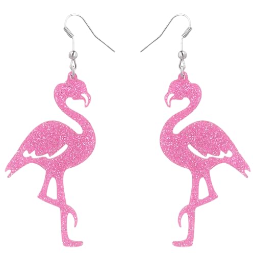 Boucles D'oreilles Flamant Rose | Acier | Couleur Argentée | 25 Mm