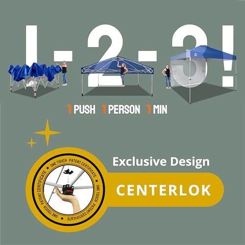 CROWN SHADES 10x10 Pop Up Canopy with 1 Side Wall - Beach Tent with One Push Setup - Outdoor Sun Shade for Events, Parties, Camping - Gazebo with STO-N-Go Cover Bag (Navy Blue) - Image 2