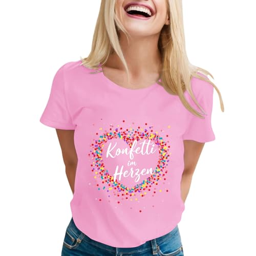 Konfetti im Herzen T-Shirt Damen - Lustiges Karneval Fasching Kostüm für Frauen buntes Herz Design für Fastnacht Party oder als witziges Outfit