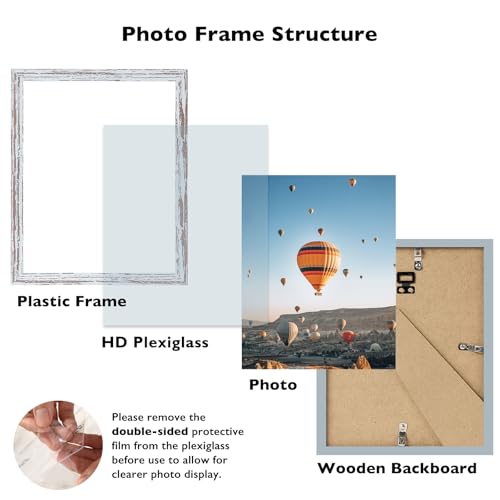 Image of 8.5x12 Picture Frame Rustic White for Wall Hanging or Tabletop, Wall Mounting Horizontally or Vertically, 8.5 x 12 Wall Gallery Poster Photo Frame with Shatter Resistant Plexiglass, Rustic White