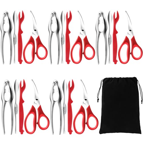 Seafood Tools Set, 21 Pcs Crab Crackers and Tools, Nut Cracker Tool, Crab Leg Crackers Tool, 5 Crab Crackers, 5 Lobster Shellers, 5 Crab Leg Forks/Picks, 5 Seafood Scissors, mobzio Crab Tools
