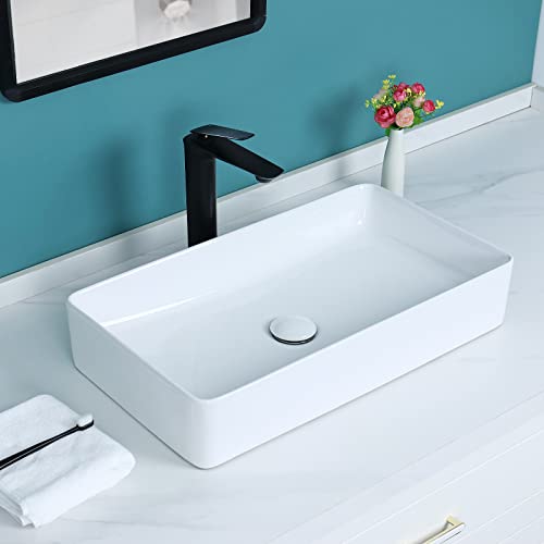 Davivy 23.6'' X 13.3'' Rectangle Vessel Sink With Pop Up Drain,Bathroom Vessel Sinks,White Vessel Sink,Bathroom Sinks Above Counter,Ceramic Vessel Sink,Counter Top Sink,Sink Bowls For Bathroom #TOP5