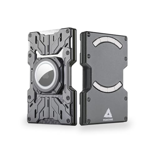 AirTag Wallet for Men – Slim Minimalist Metal Wallet with Carbon Fiber, RFID-Blocking Credit Card Holder, Magnetic Wallet & Built-in Phone Stand, Front Pocket Wallet Grey