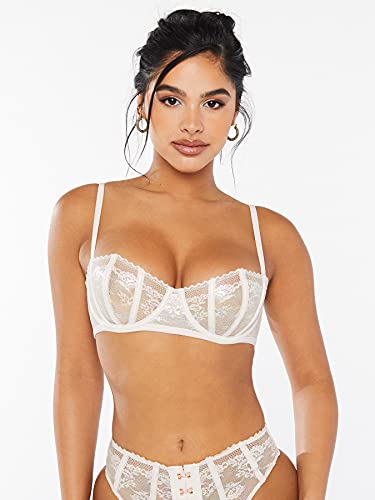Savage X Fenty, Women's, Caged Lace Unlined Balconette Bra, Iridescent Vintage Floral Lace, 36Dd #TOP1