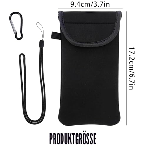 GIEEU Neopren Handy Tasche,Universelle Handytasche mit Karabiner und Umhängeband,Handy Hülle für Telefone Bis Zu 6,7 Zoll,Schwarz