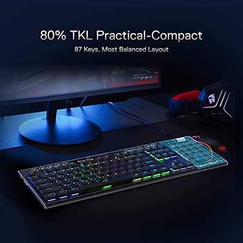 Redragon K621 Horus TKL Wireless RGB Mechanical Keyboard, 5.0 BT/2.4 Ghz/Wired Three Modes 80% Ultra Thin Low Profile Bluetooth Keyboard w/Dedicated Media Control & Linear Red Switches, Black