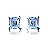 JewelryPalace Square 0.7ct Natural Sky Blue Topaz Stud Earrings for Women, Blue Solitaire Natural Gemstone 925 Sterling Silver 14k White Gold Plated Earrings for Women, Anniversary Earrings for Her