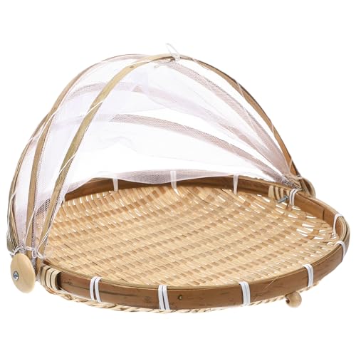 iplusmile Bamboo Woven Fruit Basket with Mesh Cover