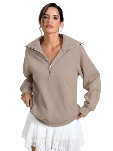 EasyGala Womens Fleece Lined Sweatshirts Oversized Half Zip Warmth Pullover with Pocket Trendy Long Sleeve Going Out Tops Winter Outfits Clothes 2025 Coffeegrey X-Large — view 6