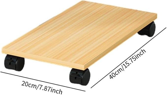 Soporte móvil de CPU de madera con ruedas miniatura 3