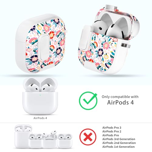 Image of for AirPods 4 Case with Safty Lock & Phone Stand,Cute Floral Pattern Style | PC & TPU Dual Layer Protective Cover with Keychain & Cleaner Pen for Apple AirPod 4th Generation 2024 Women (Calliopsis)