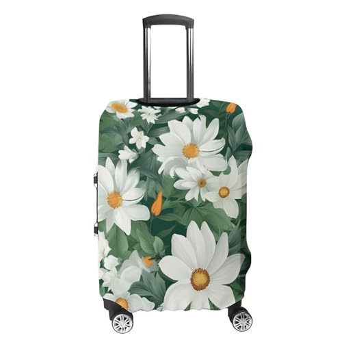 Green Leaves And White Flowers Travel Luggage Cover Anti-scratch Suitcase Cover Elastic Suitcase Protective Cover Fits 19-32 Inch Luggage M4