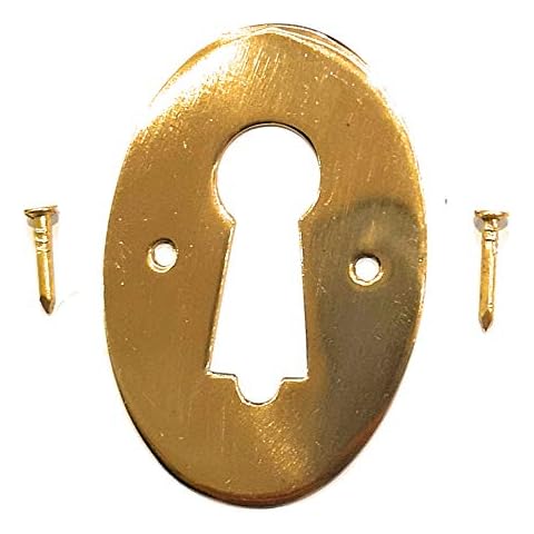 2 X Solid Brass Keyhole Escutcheon 4.5cm x 3cm - B&M (Polished Brass) Cover