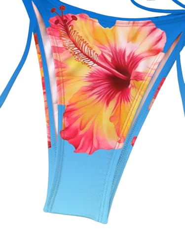 Image of ZAFUL Women's 3 Piece Swimsuit Floral Halter Triangle String Bikini Tie Side Bottom with Boho Cover Up Skirt