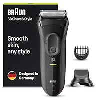 Braun Series 3 Rasierer Herren, 3-in-1 Elektrorasierer, Barttrimmer mit 5 Kammaufsätzen, Wet&Dry, Geschenk Mann, Made in Germany, 3000BT, schwarz/grau