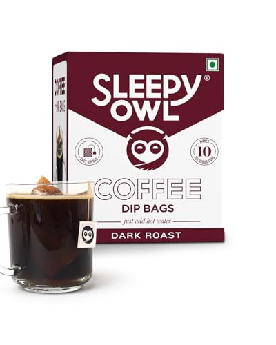 Sleepy Owl Coffee Dark Roast Hot Brew Bags | Set of 10 Bags - Makes 10 Cups |5 minute Brew - No Equipment Required | 100% Arabica Beans - Sourced Directly from Farms