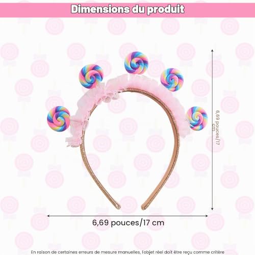 ShanBye Cerceau de Cheveux,Bandeau Princesse Diadème Bonbons Bandeau Arc-En-Tête Sucette Fête du Festival Costume de Princesse Bonbons de Noël Cerceau de Coiffure Créatif pour Femmes Filles – vue 7