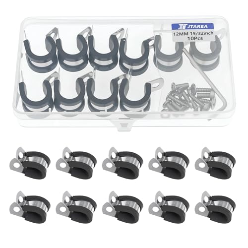 JTAREA 12MM Colliers de Serrage en Acier Inoxydable P Clips de Serrage en Caoutchouc 15/32