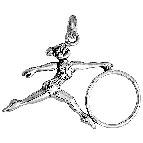Sterling Silver Female Hula Hoop Dancer Necklace for Women Oxidized Antique Finish 18 inch Chain BX_19