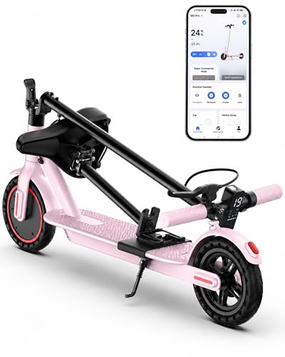 Joyhis Electric Scooter with Seat for Adults 350W Foldable Commuter Escooter with 19MPH Top Speed 15 Miles Range 8.5 Solid Tires Smart App Control Dual Brakes