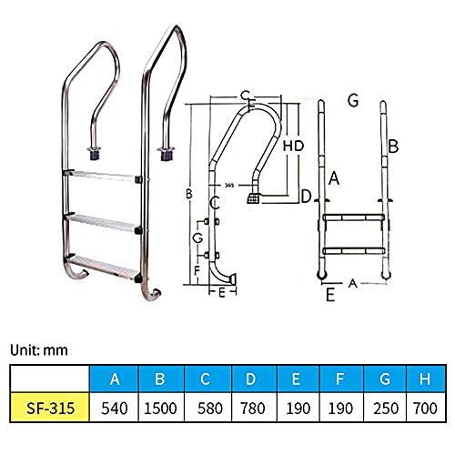 Escalera para piscina de acero inoxidable 316 con peldaños antideslizantes miniatura 2