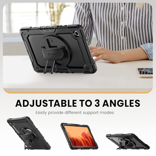 Timecity Case for Galaxy Tab A7 10.4 Inch 2020, SM-T500/ T505/ T507/ 2022 SM-T503/509, Durable Sturdy Case with Screen Protector Swivel Stand Hand Shoulder Strap Full-Body Drop-Proof - Black