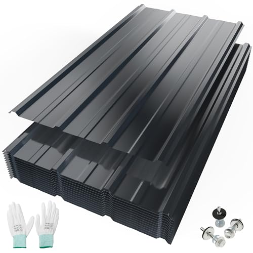 Mondeer 14x Tole Ondulée pour Toiture, 105x56cm = 8m² Plaques de Toiture Ondulées en Acier Galvanisé, pour Garage Abris de Jardin Revêtement Mural en...
