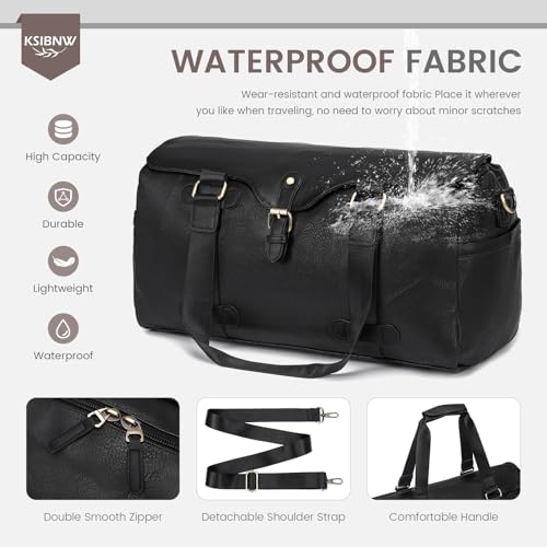 KSIBNW Travel Duffle Bag for Women and Men, 32L Leather Carry on Large Waterproof Overnight Weekender Lightweight Duffle Shoulder Bag for Sports Gym Business Hospital Trips, Brown3
