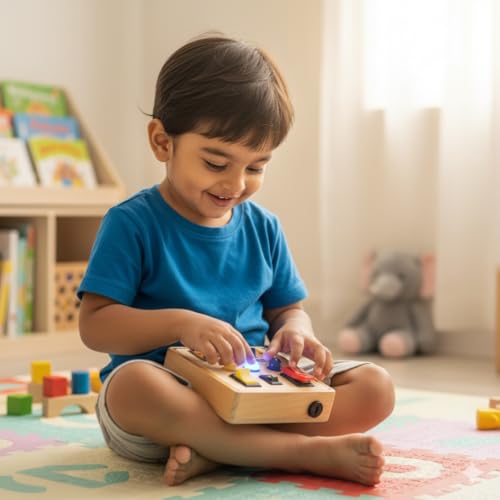 Image of Set of BusyBoard Mini (Rechargeable), Montessori Busy Board for Toddlers 1-6 Years, Sensory Toy with Lights & Switches, Fine Motor Skills, Hand Eye Coordination, Screen-Free Travel Toy, BIS Certified