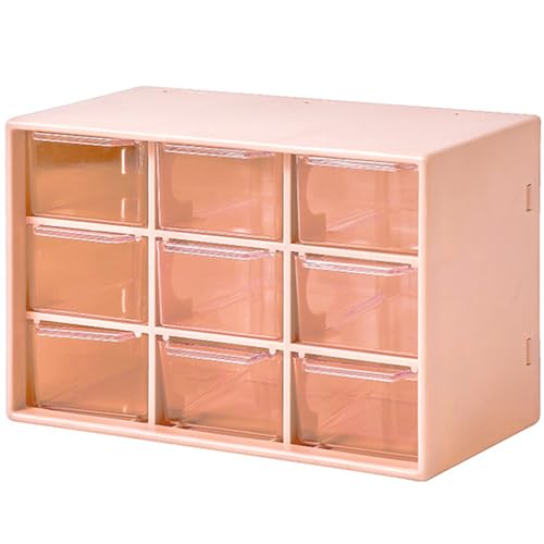 Dafape Mini Storage Drawers, Small 9 Drawers Organizer Bins Stackable Clear Plastic Box for Desk Office Bedroom Kitchen Makeup Jewelries Parts Gadgets Square Trays Desktop Stationary (Pink)