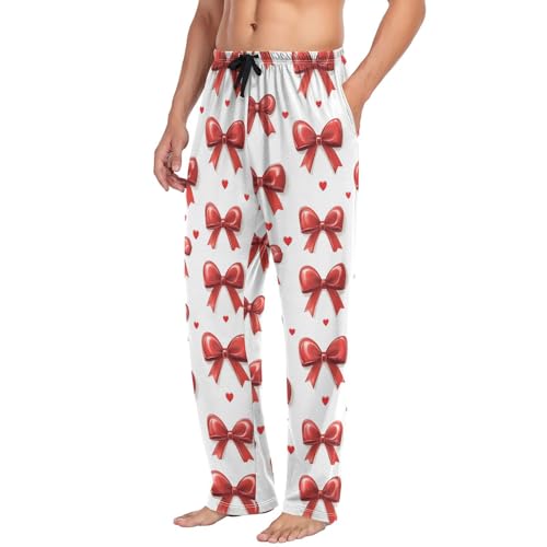 Men’s Ribbon Bows Pajama Pants with Pockets, Comfortable Lounge Sleep Bottoms#6914