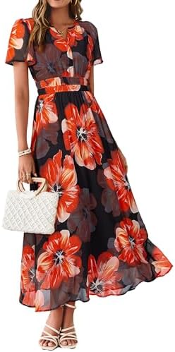 Simplee Women Floral Summer Maxi Dress Boho Flowy Casual Chiffon ...