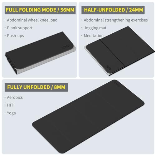 Foldable Extra Large Yoga Mat 74"×31.5", 8mm Double-Sided Non Slip Lightweight Fitness Mat for Man & Woman, Portable for Home Studio & Travel (Black+Gray) by ididi - Image 5