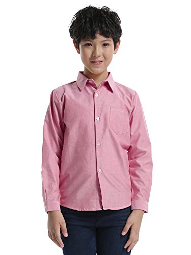Ochenta Boys' Oxford Dress Shirts Button Down Long Sleeve Big Kids Casual Formal School Uniform Shirt Pink Tag 120Cm - 4T #TOP2