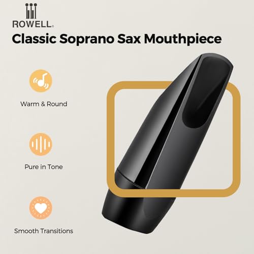 ROWELL Classic Soprano Saxophone Mouthpiece Professional Sax Mouthpiece Warm & Round Tone Concert Band Mouthpiece for Students & Pros,Ideal for Classical Music, Wind Orchestra, Chamber Music - Thumbnail 2