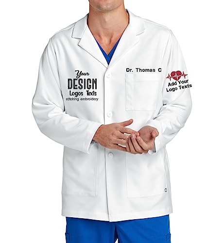 INK STITCH Custom Men WW5072 Custom Embroidered Logo Texts Short Lab Coat - M White