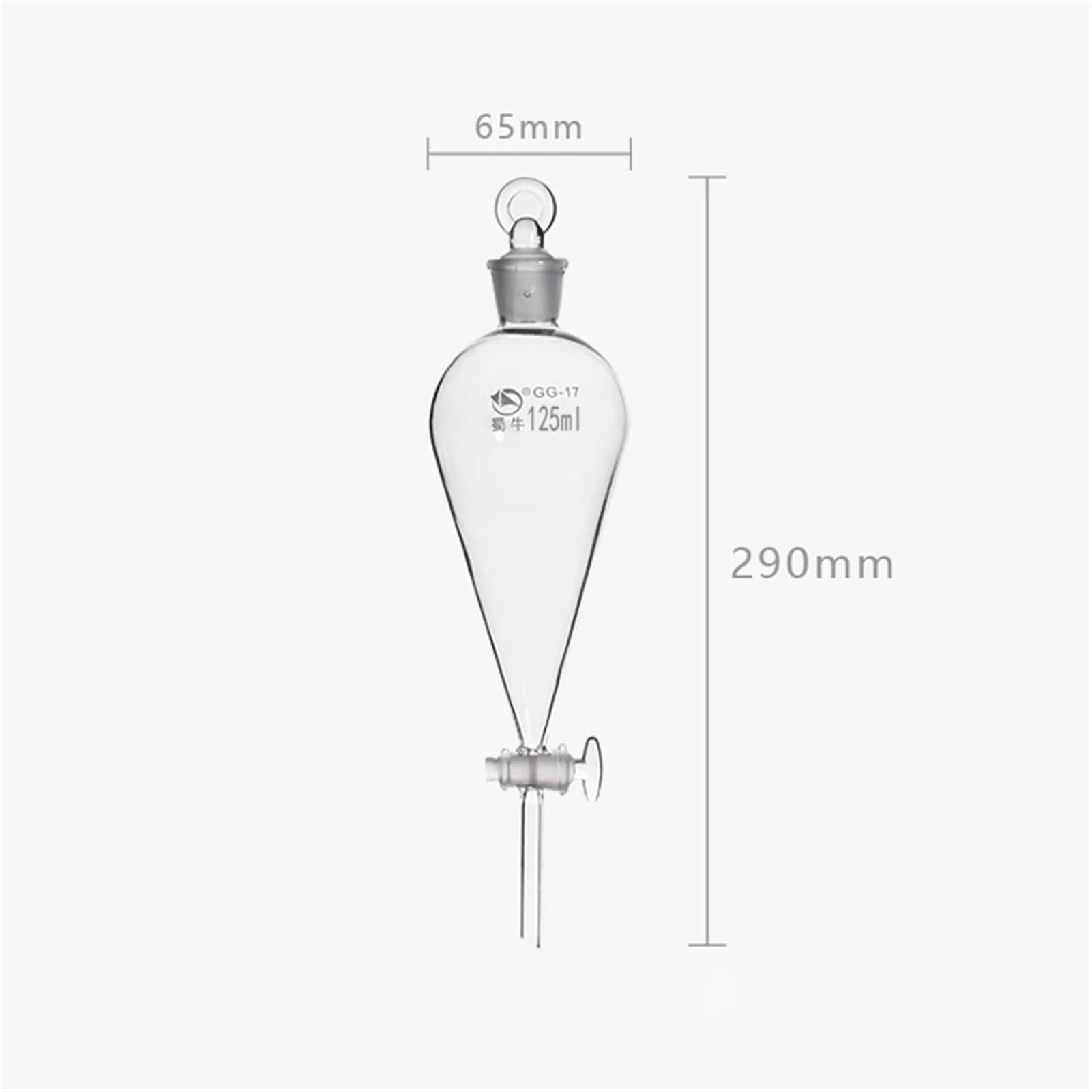 2 Stück/Packung Labor 125 ml birnenförmiger Trichter Trenntrichter Birnenform mit eingeschliffenem Glasstopfen