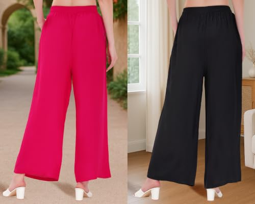 Image of Buy That Trendz Palazzo Pants for Women Rayon Elasticated Regular Fit Flared Wide Leg M to 6XL Pack of 2