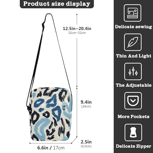 messenger bag cute mens shoulder bags crossbody Shoulder Handbags Adjustable Strap for Shopping Shopping- Blue Leopard Print3