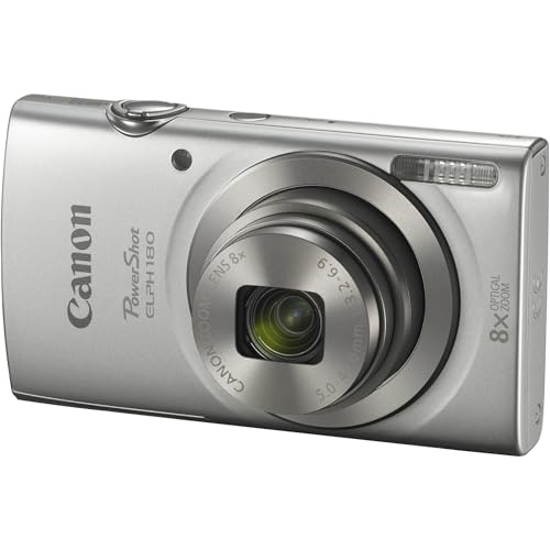 Image of Canon PowerShot ELPH 180 Digital Camera Bundle (Silver) Compact Point and Shoot with Optical Zoom | Easy Controls Lightweight Design for Travel Family and Everyday Photography with Case and 64GB Card