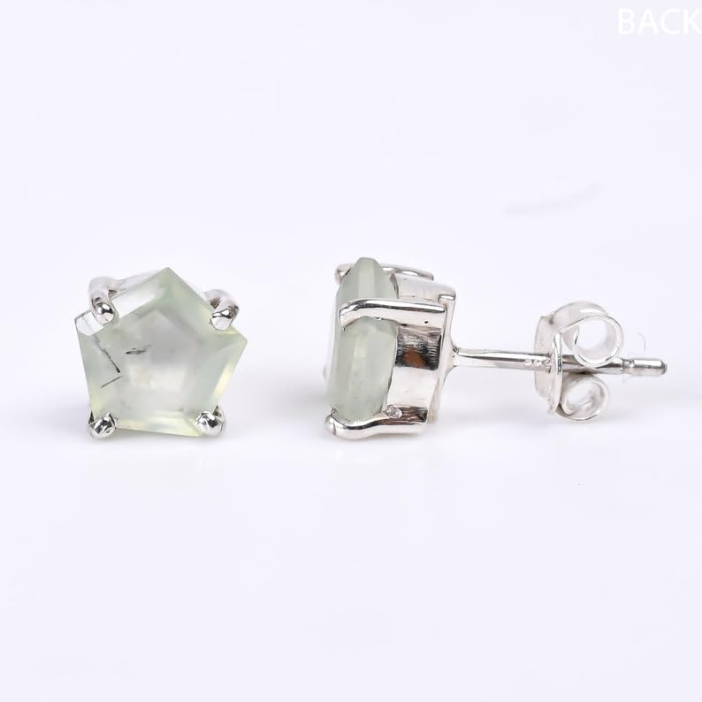 Puces d'oreilles en préhnite naturelle et argent 925 d'exception