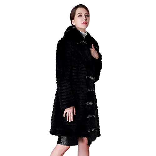 Fur Story Women's Long Real Rabbit Fur Coat with Fox Fur Placket Coat2