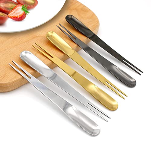 CHAMEEN 6 pieces salad fruit fork, three-colour mini fork, gold-plated double purpose pastry fork, for tasting appetizer forks, desserts, snacks, pastries, salads, ice cream